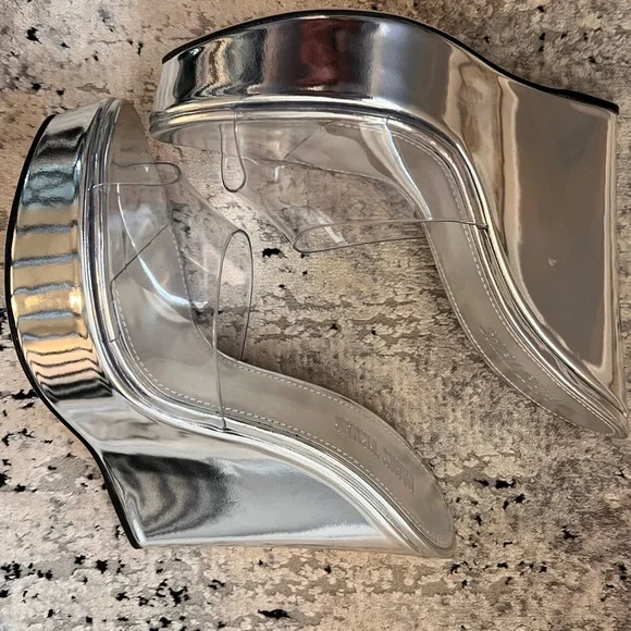 Paris Texas Lidia Metallic Leather Mules  Silver Cinderella Wedge - Picture 4 of 6